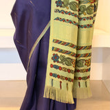 Kalpataru Raindrop Kalamkari Silk Saree - Navy Blue and Green