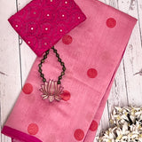 Pink polka dotted chanderi saree