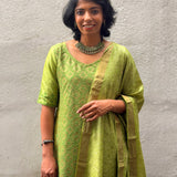 Soft Sage Kutch Embroidered Tussar Kurta Set