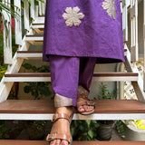 Tropical Blooms Applique Kurta Set - Purple