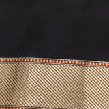 Black handwoven pure silk saree with geometric stripes in Benaras weave