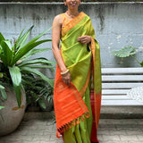 Vera - Apple green kanchipuram silk saree with mustard border