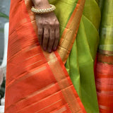 Vera - Apple green kanchipuram silk saree with mustard border