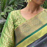 Leaf green Brocade silk blouse