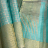 Charita turquoise gold silver checked kanchipuram silk saree