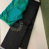 Alani Black silver striped kanchipuram silk saree