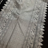 Alani Black silver striped kanchipuram silk saree