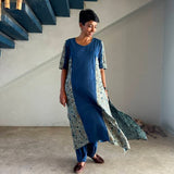 Blue colour block kurta