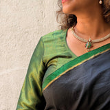 Green Zari Striped Silk Blouse