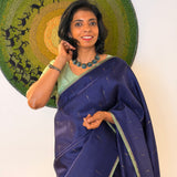 Kalpataru Raindrop Kalamkari Silk Saree - Navy Blue and Green