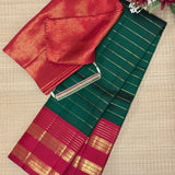 Mohana Horizontal Stripes Kanchi Silk Saree - Green