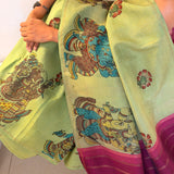 Kalpataru Ganesha Kalamkari Silk Saree - Green