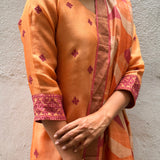 Coral Embroidered Silk Kurta Set