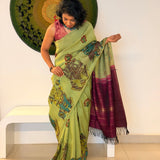Kalpataru Ganesha Kalamkari Silk Saree - Green