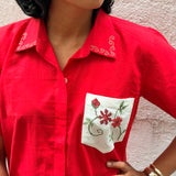Red Embroidered Cotton Shirt