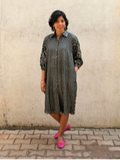 Black Bandhani Silk Shirt Dress