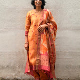 Coral Embroidered Silk Kurta Set