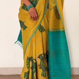 Kalpataru Parakeet Kalamkari Silk Saree - Yellow