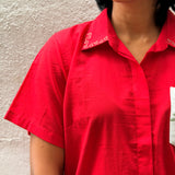 Red Embroidered Cotton Shirt
