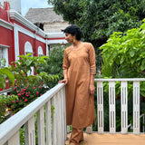 Tropical Blooms Embroidered Kurta Set - Tan