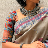Azure Bloom Kalamkari Silk Blouse