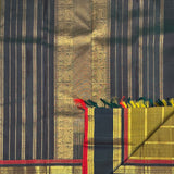 Sumangala Horizontal Stripes Kanchi Silk Saree - Olive