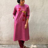 Fruit and Foliate Embroidered Silk Kurta