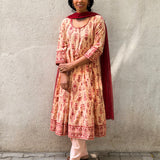 Peach Floral Cotton Kalidar Set