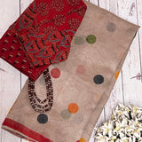 Multicoloured polka dots supernet saree