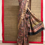 Forest Raga Tussar Kalamkari Saree - Maroon