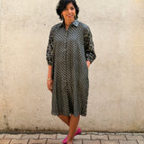 Black Bandhani Silk Shirt Dress
