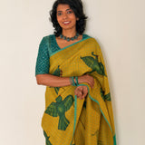 Kalpataru Parakeet Kalamkari Silk Saree - Yellow