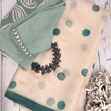 Teal polka dots chanderi saree