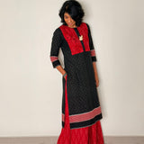Elements Fireplace Cutwork Ikat Kurta - Charcoal