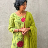 Green Chanderi Applique Kurta Set