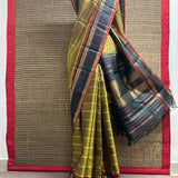 Sumangala Horizontal Stripes Kanchi Silk Saree - Olive