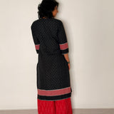 Elements Fireplace Cutwork Ikat Kurta - Charcoal