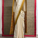 Temple Bordered Tussar Silk Saree - Yellow