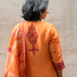 Coral Embroidered Silk Kurta Set