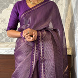 Metallic zari striped organza saree