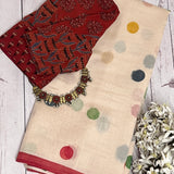 Multicoloured polka dots chanderi saree