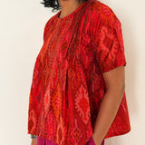 Elements Sunrise Pleated Ikat Top - Crimson