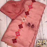 Tushara kutch embroidered pink tussar saree
