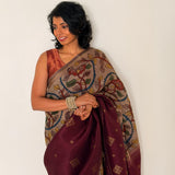 Kalpataru Half and Half Kalamkari Silk Saree - Maroon