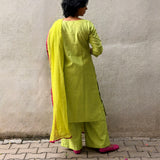 Green Chanderi Applique Kurta Set