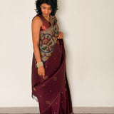 Kalpataru Half and Half Kalamkari Silk Saree - Maroon