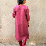 Fruit and Foliate Embroidered Silk Kurta