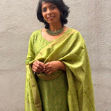 Soft Sage Kutch Embroidered Tussar Kurta Set