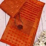 Orange medley block printed supernet saree