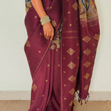 Kalpataru Half and Half Kalamkari Silk Saree - Maroon